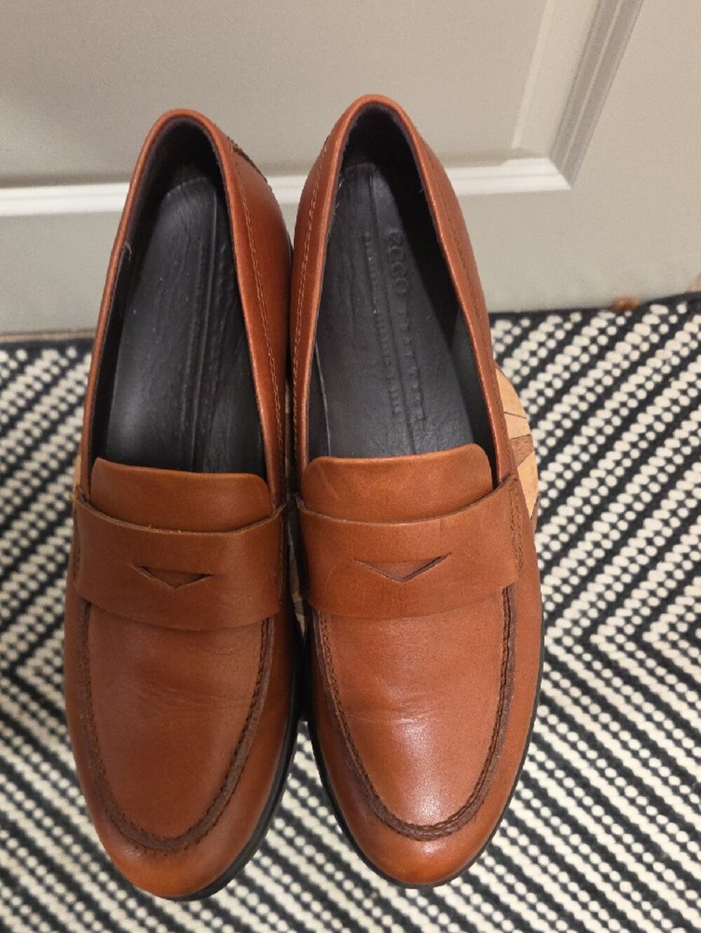 Ecco Womens Cognac Leather Penny Loafers - Picture 7 of 8